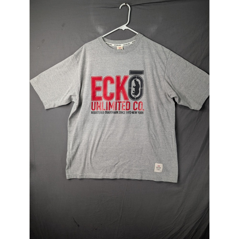 Ecko Unltd Mens T Shirt 2XL Gray Short Sleeve Graphic Rhino Logo Cotton Blend